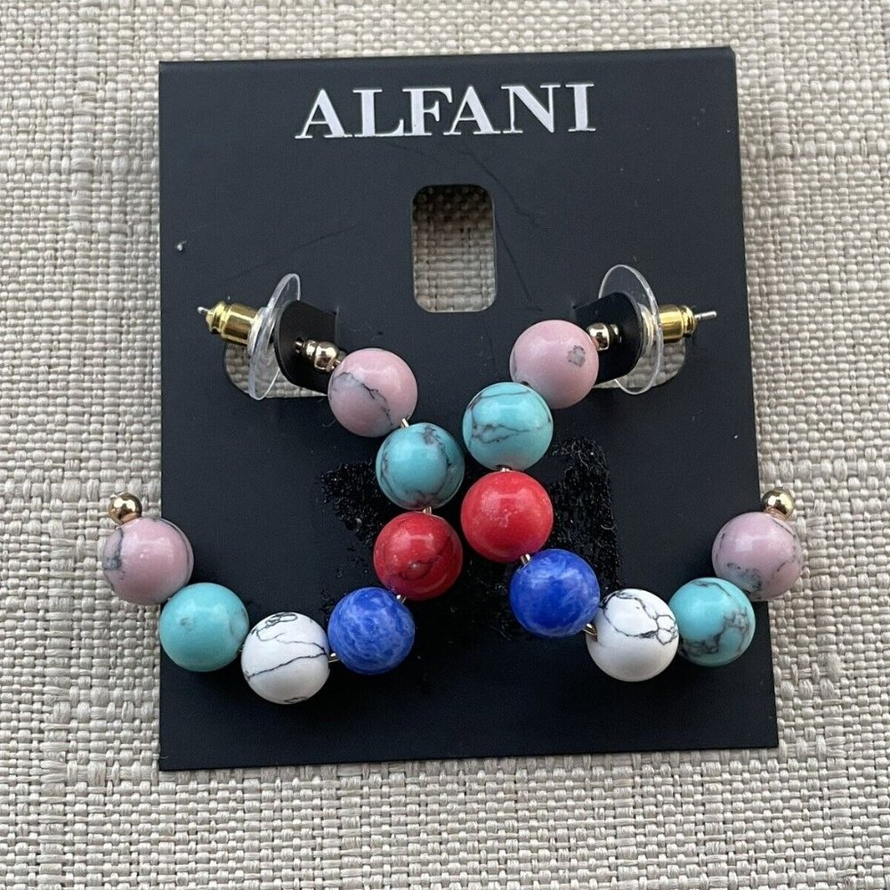Alfani Women Earring Multi Color Beads C -Hoop Ear Fashion Jewelry New $32